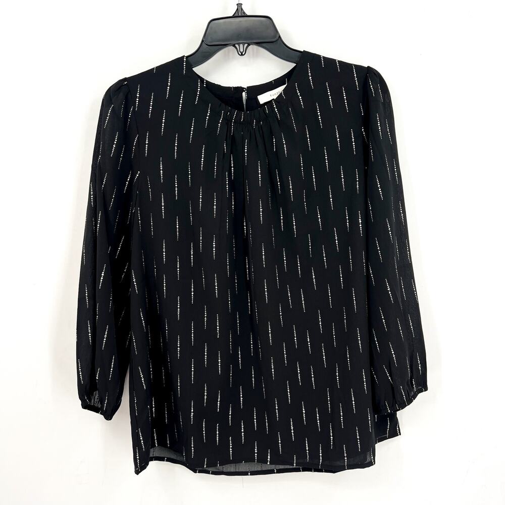FUN2FUN Womens Metallic Striped Long Sleeve Blouse Medium Black Silver NWT
